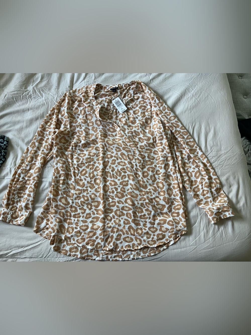 Leopard Print Long-Sleeve Blouse in Beige